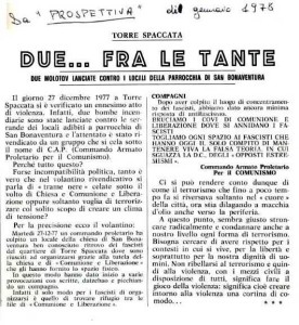foto 20- articolo del gennaio 1976 sulle bombe contro la parrocchia di san Bonaventura1